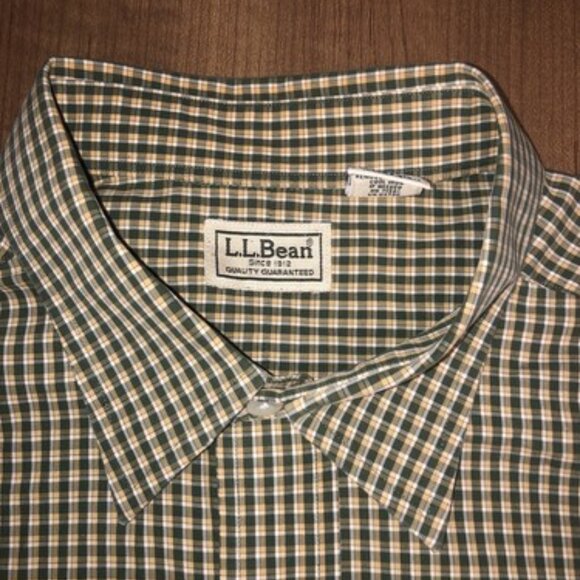 LL Bean Mens Button Up Collared Shirt Large Regular Green Plaid LG - Picture 4 of 10